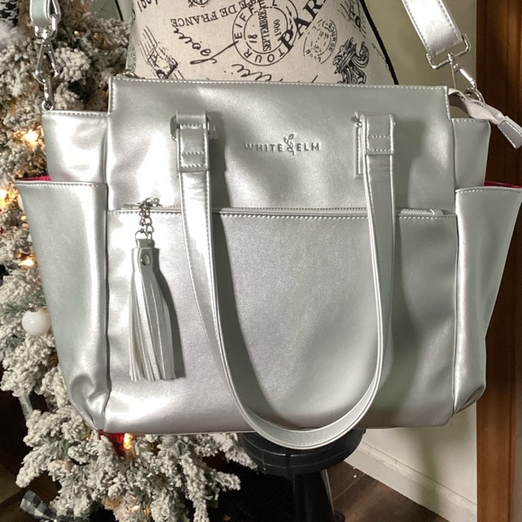 White Elm Silver Gemini Mini Convertible Tote Bag Back Pack Hot Pink Lining BNWT - Picture 7 of 8